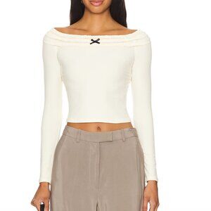 NEW MORE TO COME Brexley Top in Cream White Long Sleeve Crop Shirt XS